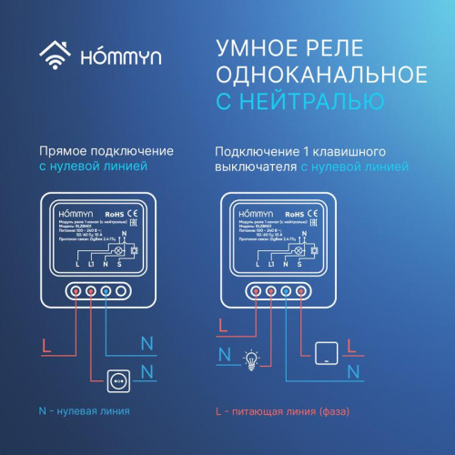 Модуль реле zigbee 1 канал (с нейтралью) RLZBN01 HOMMYN НС-1587121 фото 5
