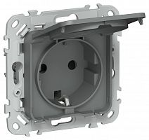 Розетка СП FLITE РСшкр11-1-44-ФлМА 16А IP44 с заземл. с защ. шторками и крышкой безвинтовое крепление механизм мокрый асфальт IEK FI-R16-16-1-44-K80
