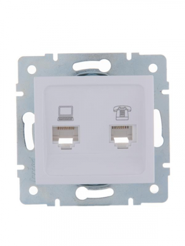 Розетка компьютерная + телефонная 2-м СП Karina RJ45 + RJ11 механизм бел. LEZARD 707-0288-143