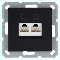 Розетка компьютерная 2-м RJ45 IP20 кат. 6 механизм черн. матов. soft touch Jasmart G6108PB