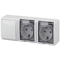 Блок ОП 2 розетки+выключатель 11-7403-01 16АХ(10AX)-250В IP54 Эксперт бел. ЭРА Б0027673