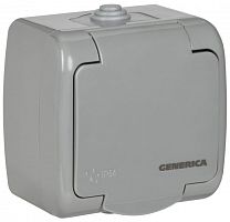 Розетка 1-м ОП AQUATIC РСш12-2-А 16А IP54 с заземл. с крышкой GENERICA ERA12-K03-16-54