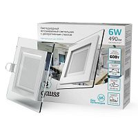 Светильник светодиодный Glass 6Вт 4000К IP20 490лм 220-240В d80х80мм 100х100х35мм ДВО квадрат. встраив. монтажный с декоративн. стеклом GAUSS 948111206