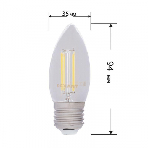 Лампа светодиодная филаментная 7.5Вт CN35 свеча прозрачная 4000К нейтр. бел. E27 600лм Rexant 604-086 фото 3