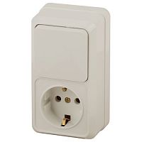Блок ОП Quadro 2-705-02 (1-м розетка + 1-кл. выкл.) 10(16)А IP20 250В вертикал. сл. кость Intro Б0053884