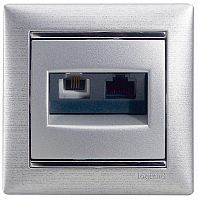 Механизм розетки комп. + телеф. 1-м СП Valena RJ45 CAT.5Е UTP+RJ11 алюм. Leg 770280