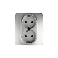 Розетка 2-м СП Эра12 12-2104-03 16А IP20 16AX 250В 2х2P+E Schuko защ. шторки алюм. Эра Б0014701