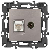 Розетка компьютерная + телевизионная Elegance 14-3110-16 RJ45+TV титан Эра Б0065768