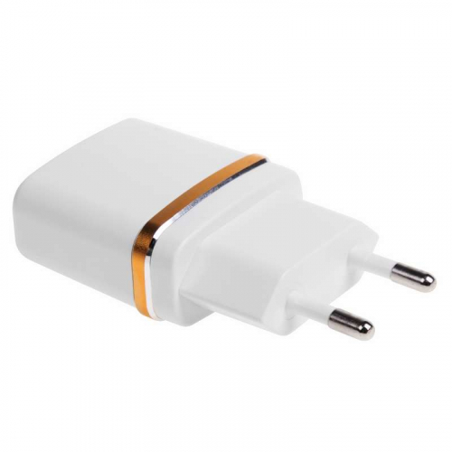 Устройство зарядное сетевое USB (СЗУ) (5В 2100мА) бел. с зол. полоской Rexant 18-2222