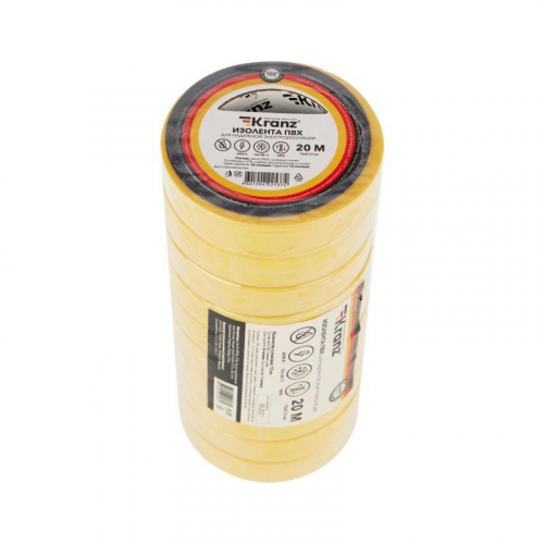 Изолента ПВХ 0.13х15мм 20м желт. (уп.10шт) Kranz KR-09-2602 фото 2