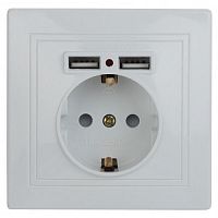 Розетка 1-м СП Plano 1-410-01 16А IP20 + 2хUSB бел. Intro Б0053942