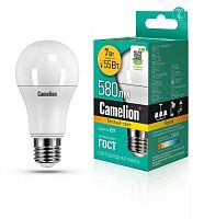 Лампа светодиодная LED7-A60/830/E27 7Вт грушевидная матовая 3000К тепл. бел. E27 580лм 220В Camelion 11253