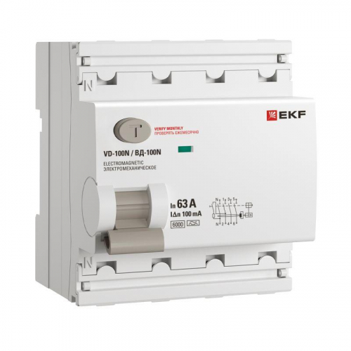 Выключатель дифференциального тока 4п 63А 100мА тип A 6кА ВД-100N электромех. PROxima EKF E1046MA63100