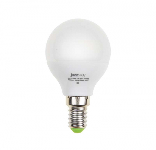 Лампа светодиодная PLED-ECO 5Вт G45 шар 3000К тепл. бел. E14 400лм 220-240В JazzWay 1036896A