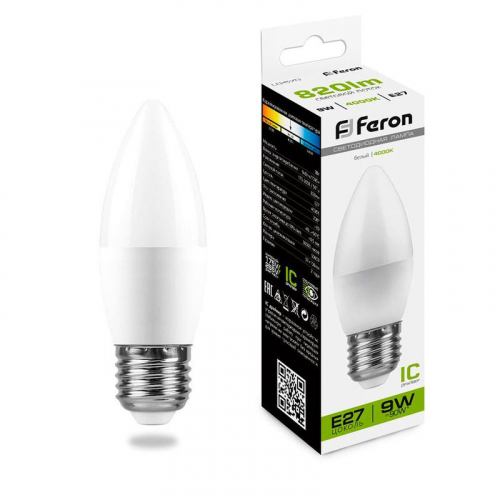 Лампа светодиодная LB-570 9Вт C37 свеча 4000К E27 230В FERON 25937