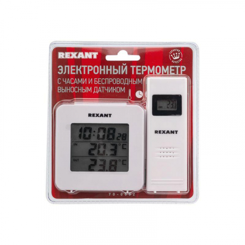 Термометр электронный с часами и беспроводным выносным датчиком (блист.) Rexant 70-0592 фото 6