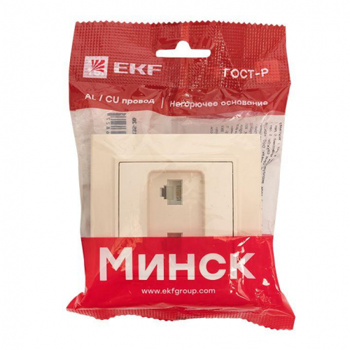 Розетка компьютерная + телефонная 2-м СП Минск RJ45 + Phone беж. EKF ERK00-135-20 фото 4