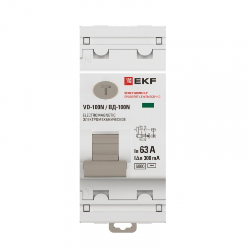 Выключатель дифференциального тока 2п 63А 300мА тип AC 6кА ВД-100N электромех. PROxima EKF E1026M63300 фото 3