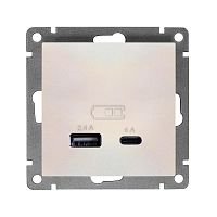 Розетка 2-м USB СП Афина тип А+С 5В 1х2.4А 2х4А механизм жемчуж. Universal А0059-OBr