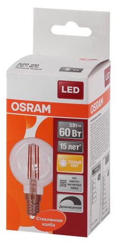 Лампа светодиодная филаментная LS CL P60D 5W/827 FIL E14 230В OSRAM 4058075230415 фото 2