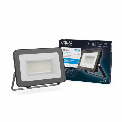Прожектор светодиодный Qplus 30Вт 6500К IP65 3600лм 175-265В ДО черн. GAUSS 613511330 фото 4