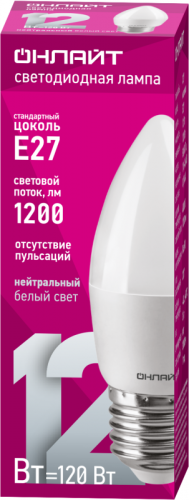Лампа светодиодная 90 058 OLL-C37-12-230-4K-E27-FR 12Вт свеча 4000К нейтр. бел. E27 1200лм 176-264В ОНЛАЙТ 90058 фото 2
