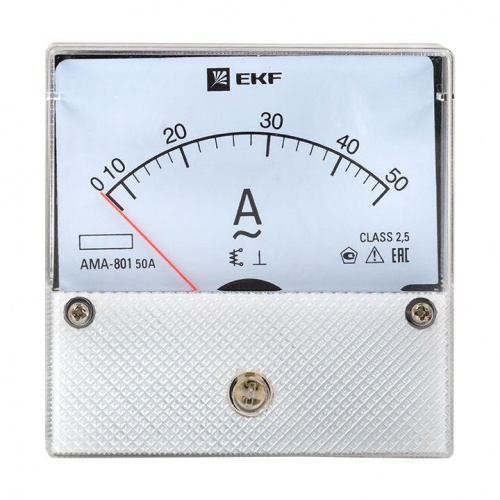 Амперметр аналоговый AM-A801 на панель 80х80 (круглый вырез) 50А прямое подкл. EKF am-a801-50/ama-801-50 фото 2