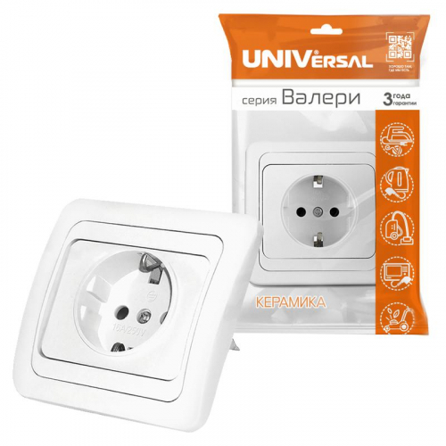 Розетка 1-м СП Валери 16А IP20 с заземл. бел. UNIVersal В0028 фото 3