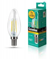 Лампа светодиодная филаментная LED7-C35-FL/830/E14 7Вт свеча прозрачная 3000К тепл. бел. E14 220В Camelion 13452