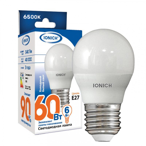 Лампа светодиодная ILED-SMD2835-G45-6-540-220-6.5-E27 (1116) IONICH 1543