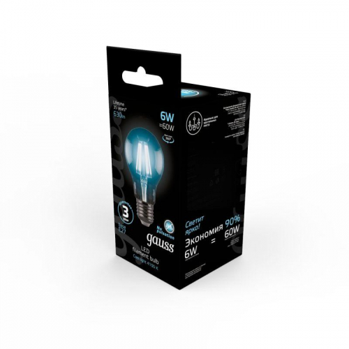 Лампа светодиодная филаментная Black Filament 6Вт A60 грушевидная 4100К нейтр. бел. E27 630лм GAUSS 102802206 фото 6
