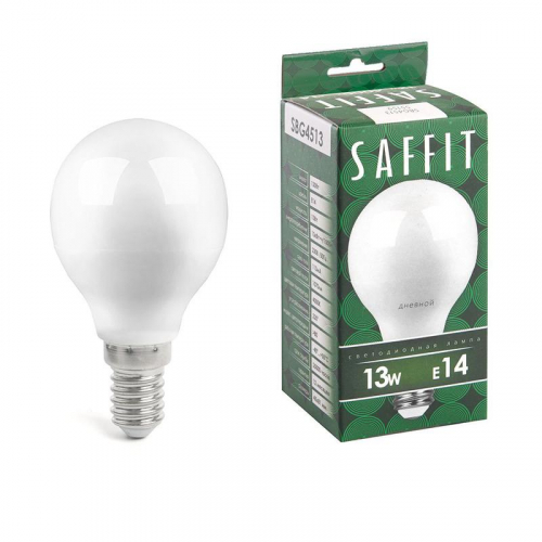 Лампа светодиодная SBG4513 13Вт G45 шар 6400К E14 230В SAFFIT 55159