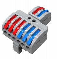 Клемма проходная разветвительная СМК 2x3D 2п на DIN-рейку 0.08-4кв.мм (1 ввод 3 вывода на полюс) сер. (уп.25шт) Rexant 07-5281