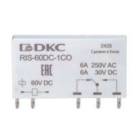 Реле миниатюрное ультратонкое 1CO ком. ток 6А AgSnO2 напряжение 60В DC DKC RIS-60DC-1CO