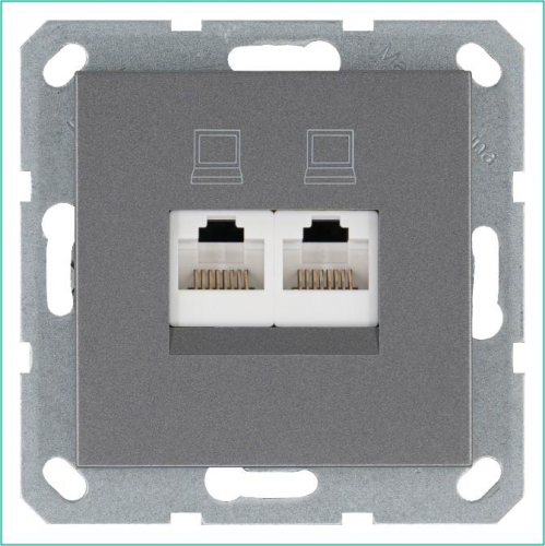 Розетка компьютерная 2-м RJ45 IP20 кат. 6 механизм алюм. Jasmart G6108S