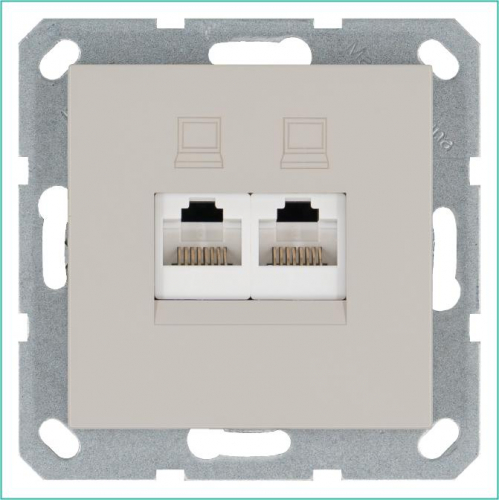Розетка компьютерная 2-м RJ45 IP20 кат. 6 механизм тауп Jasmart G6108T