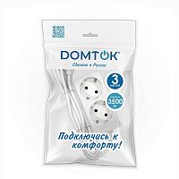 Удлинитель 2х3м с заземл. 16А IP20 3.5кВт ПВС 3х1 бел. DOMTOK 2386