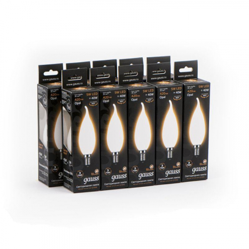 Лампа светодиодная филаментная Black Filament 5Вт свеча на ветру матовая 2700К тепл. бел. E14 420лм GAUSS 104201105 фото 3
