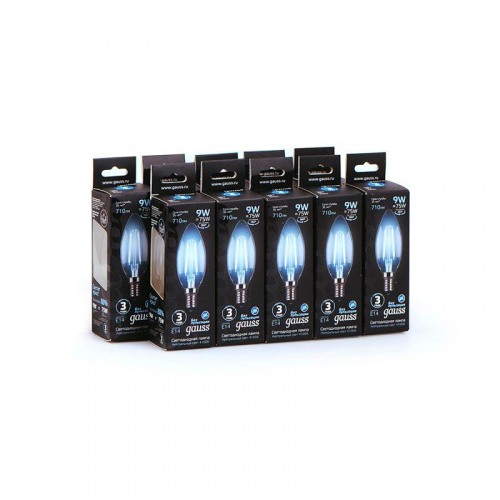 Лампа светодиодная филаментная Black Filament 9Вт свеча 4100К нейтр. бел. E14 710лм GAUSS 103801209 фото 3