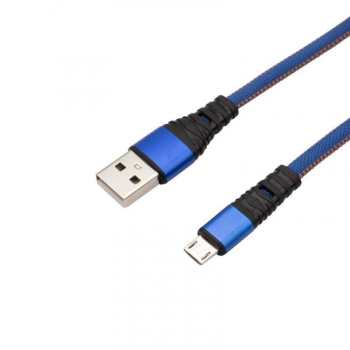 Кабель USB-microUSB 1м плоский провод син. джинсовая оплетка Rexant 18-1163 фото 3