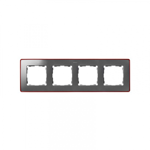 Рамка 4-м Simon82 Detail холодный алюм.; основание красн. Simon 8201640-255