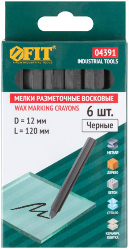 Мелок разметочные восковые 12х120мм черн. (уп.6шт) FIT 04391 фото 3