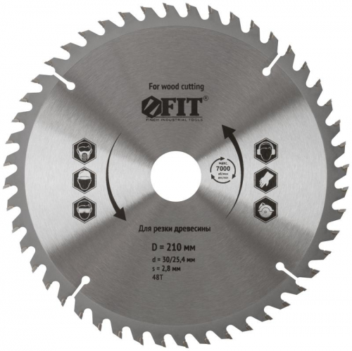 Диск пильный для циркулярных пил по дереву 210х30/25.4х48T FIT 37752