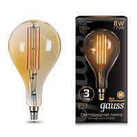 Лампа светодиодная филаментная Black Filament 8Вт A160 грушевидная золотая 2400К тепл. бел. E27 780лм GAUSS 149802008