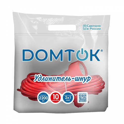 Удлинитель-шнур 1х10м без заземл. 10А IP20 2.2кВт ПВС 2х1 DOMTOK 2488 фото 2