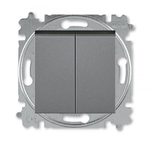 Выключатель кнопочный 2-кл. СП Levit IP20 сталь/дым. черн. ABB 2CHH598745A6069