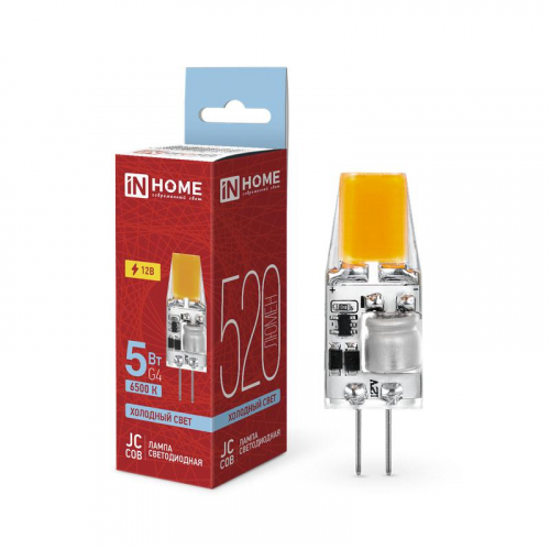 Лампа светодиодная LED-JC-COB 5Вт 12В G4 6500К 520лм IN HOME 4690612060279