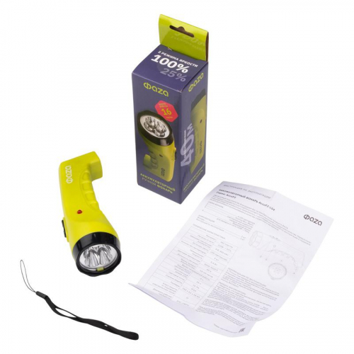Фонарь аккумуляторный ручной AccuF2-L04-gn 4LED 2 режима: 100проц./25проц. аккум. 0.4А.ч выдвижная вилка индикатор зарядки зел. ФАZА 2857859 фото 5