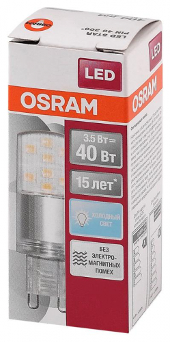 Лампа светодиодная LED STAR PIN40 3.5W/840 (замена 40Вт) 3.5Вт 4000К нейтр. бел. G9 400лм 220-240В прозр. пласт. OSRAM 4058075315853 фото 2
