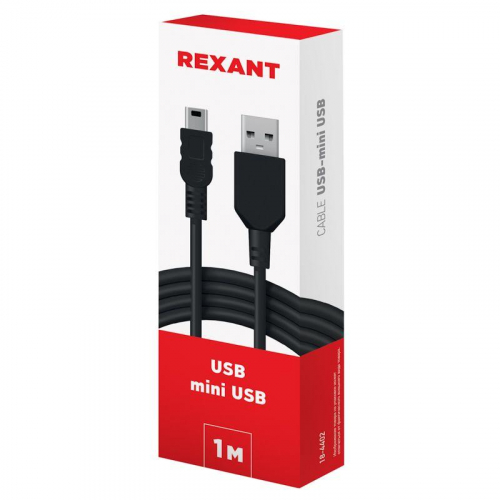 Кабель USB mini USB длинный штекер 1м черн. Rexant 18-4402 фото 3
